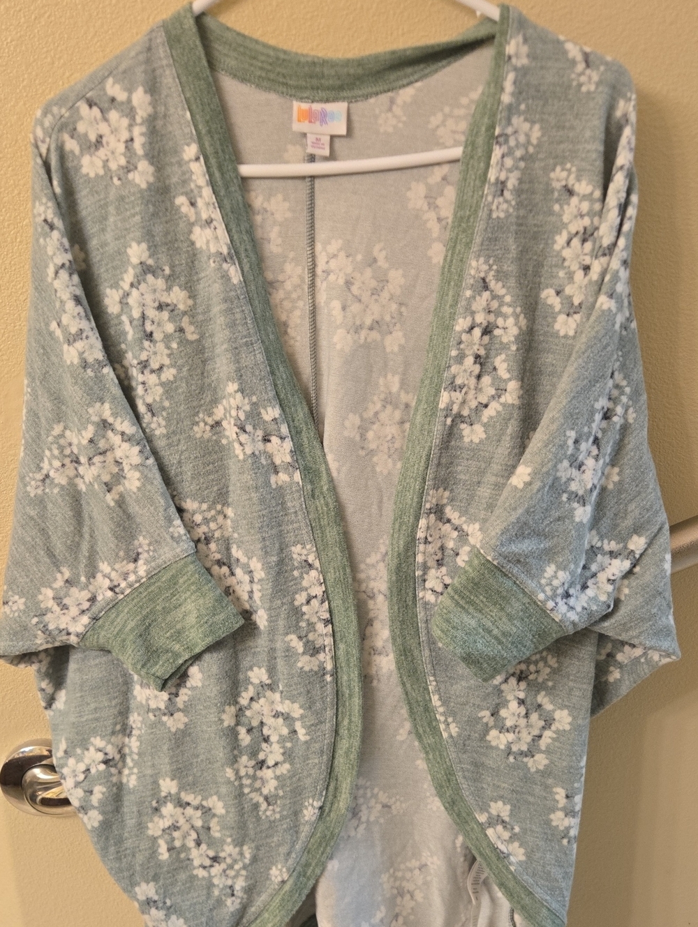 LuLaRoe Tracy Sage Green Floral Open-Front Cardigan